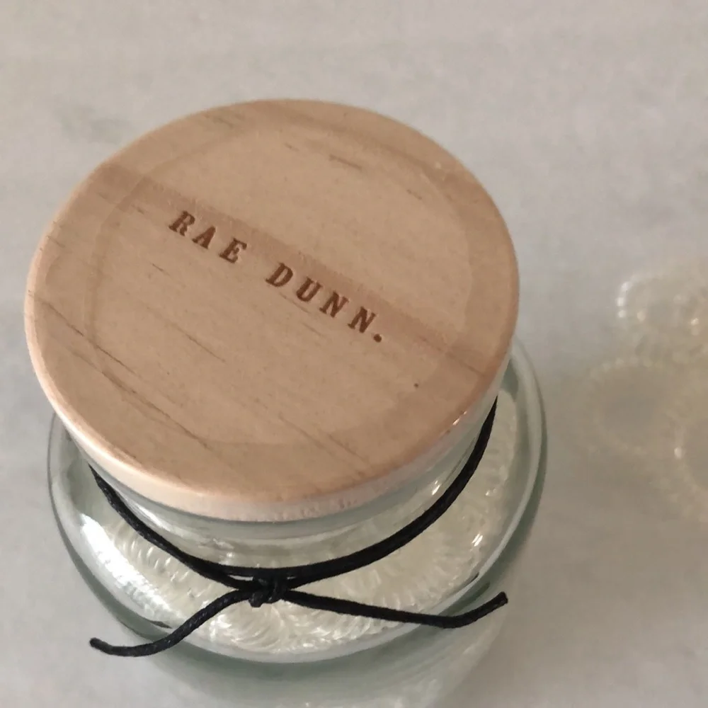RAE DUNN  Small Glass Jar With 25 Clear Spiral Hair Ties